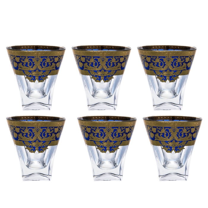 Набор хрустальных  стаканов для виски Astra Gold Natalia Golden Blue Decor на 6 персон